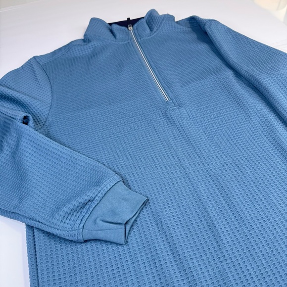 Straight Down Pullover Men's Small Blue Waffle Knit Petrol Optic 1/4 Zip Golf - Picture 6 of 12
